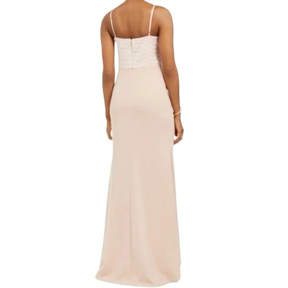 VINCE CAMUTO Sequin Bodice Sleeveless Hi-Low Sheath Gown Dress, Blush, Size 6